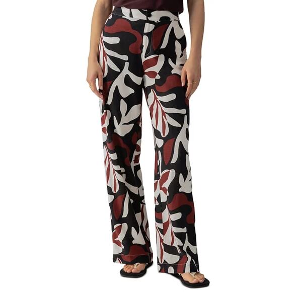 SANCTUARY WOMENS SIZE XSMALL SOFT TROUSER LINEN BLEND ARTSY PRINT PANTS NEW - Picture 1 of 12